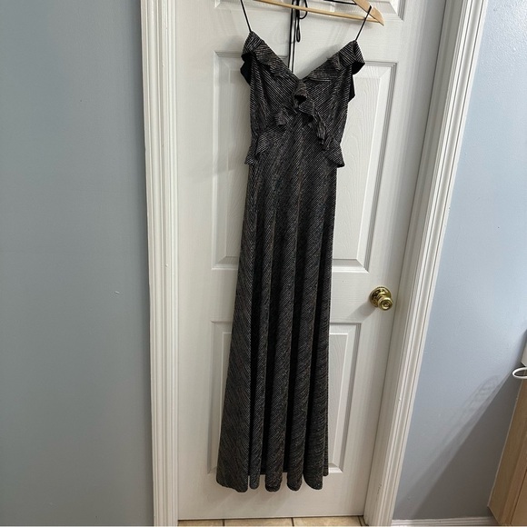 Jill Jill Stuart Dress Metallic Striped Ruffle Gown Formal Prom 0 Extra Small - Picture 3 of 8